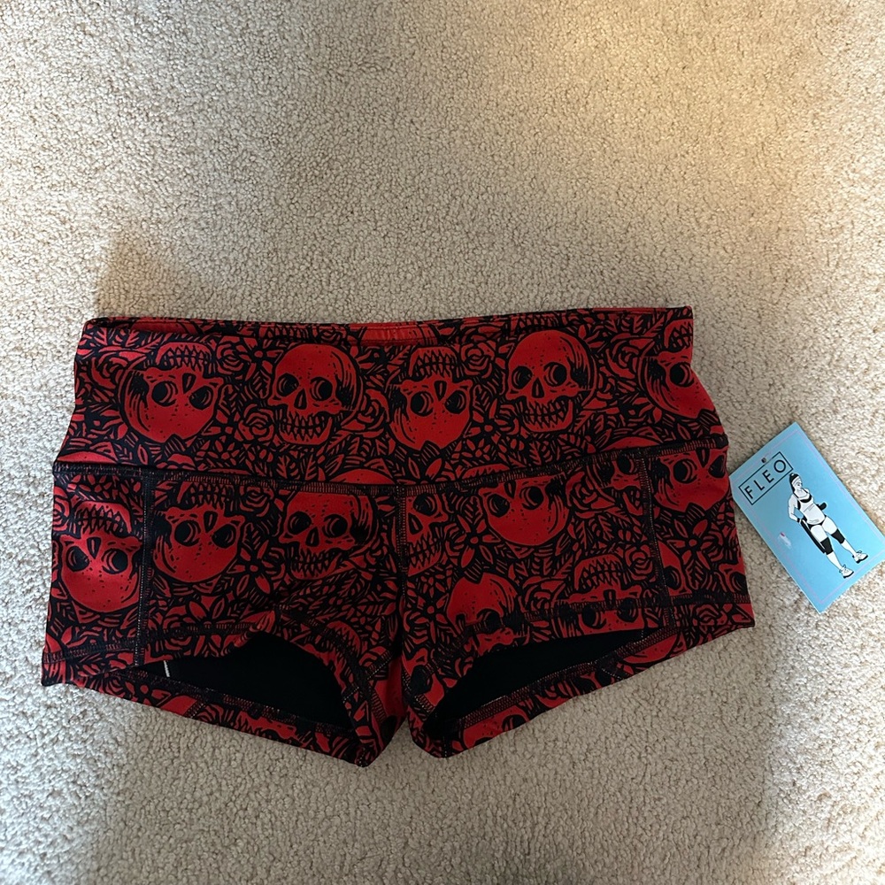 Fleo Black and Red Skull Print Shorts